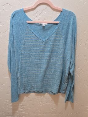 Volcom Light Blue Striped Long Sleeve V-Neck Tee